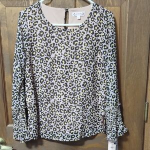 Nanette Lepore Leopard Print Ruffle Sleeve Blouse